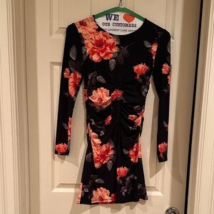 Planet Gold Black and Red Floral Long Sleeve Dress